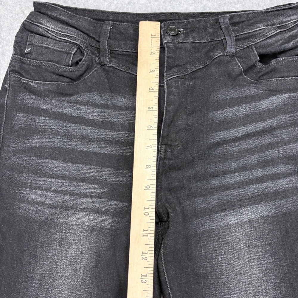 Kancan Flare Jeans Womens 29 Black Fringed Hem Distressed Whiskered Boho Edgy - Picture 5 of 7